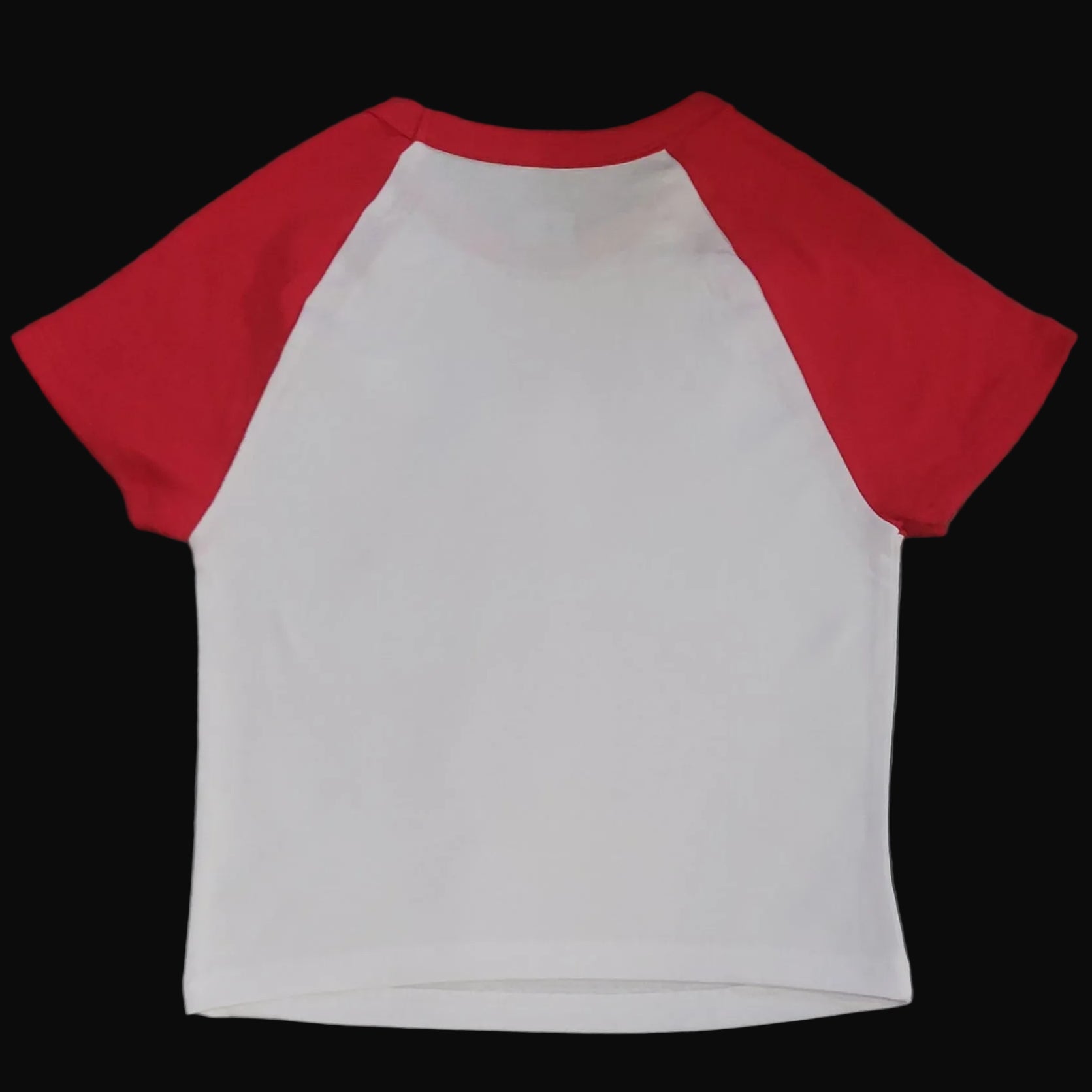 White t-shirt with red sleeves 